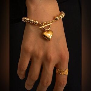 Anthropologie Gold Beaded Heart Toggle Bracelet